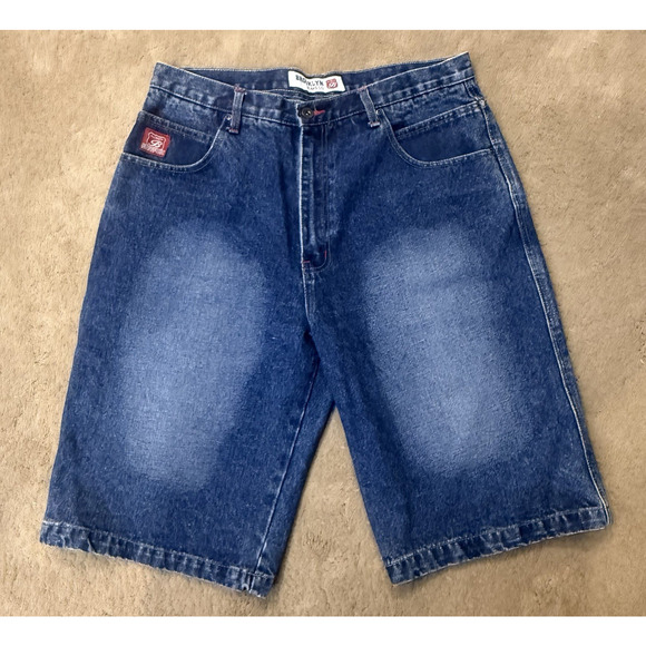 Vintage Brooklyn Xpress Shorts Mens Denim Jorts Faded Baggy JNCO Style 36x13 - Picture 1 of 10